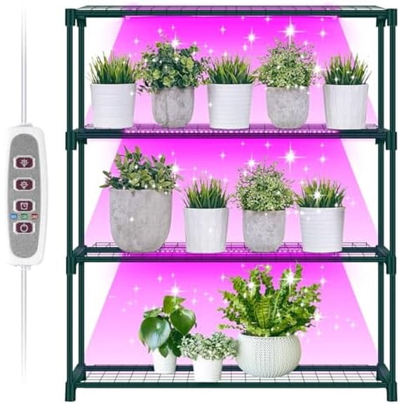 Greenhouse Shelves 4 Tier Indoor Greenhouse with Grow Light Plant Stand 42 x 12 x 35 Inch Full Spectrum 24w LED Grow Light Plant Holder Display Shelves for Home$$Garden & Patio