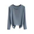 thumbnail image 5 of Womens Long Sleeve Undershirts 2026 Spring Lettuce Trim Base Layer Tops Crew Neck Underwear Top Lounge Homewear, 5 of 8