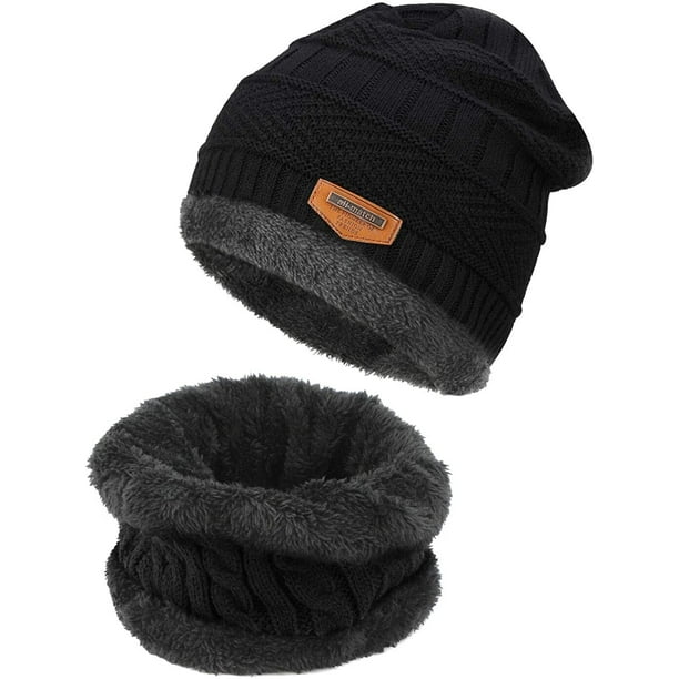Bonnet d'hiver pour homme, bonnet tricoté chaud et écharpe avec doublure  polaire. Grijs