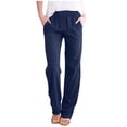 thumbnail image 2 of Elvqul Plus Size Cotton Pants for Women Navy Solid Breathable Pants for Women Clearance Pockets Pull on, 2 of 6