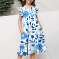 thumbnail image 5 of Auroural Girls Dresses Size 6 Girls' Summer Flower Print Short Sleeve Ruffled Pockets Round-Neck Printed Dress For Kids, 5 of 5