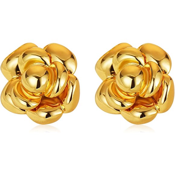 czcpp-Gold Flower Earrings Statement Earrings for Women Elegant Floral Jewelry for Women Gold Statement Earrings Unique Flower Design