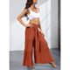 thumbnail image 2 of Pantalones De Pierna Ancha Vendaje De Cintura Alta Pantalones Drapeados Sueltos Informales para Viajes De Yoga Rojo Ladrillo L, 2 of 5