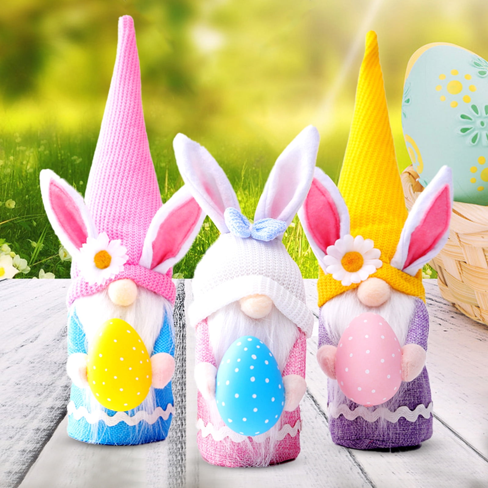 3PCS Easter Bunny Gnomes Plush Doll,Easter Bunny Carrot Dwarf Faceless Doll,Warm Light Mini Rabbit Candy Jar Decoration Ornaments Ornaments,for Holiday Party Decor