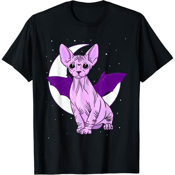 Simple Fit Sphynx Cat Bat Cute Pastel Goth Creepy Gothic Witchy Kitten T-Shirt