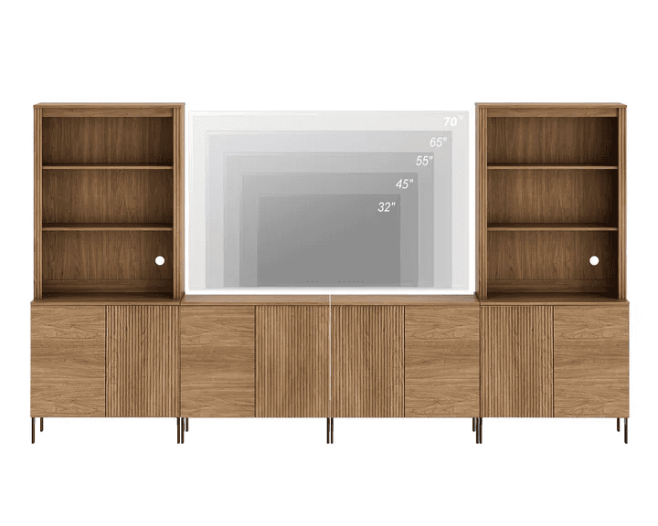 Modern Fluted TV Stand with Bookshelves for Tvs up to 75", Large Entertainment Center with Storage Cabinet, 14-Tier TV Console with Reeded Doors For Living Room, Bedroom