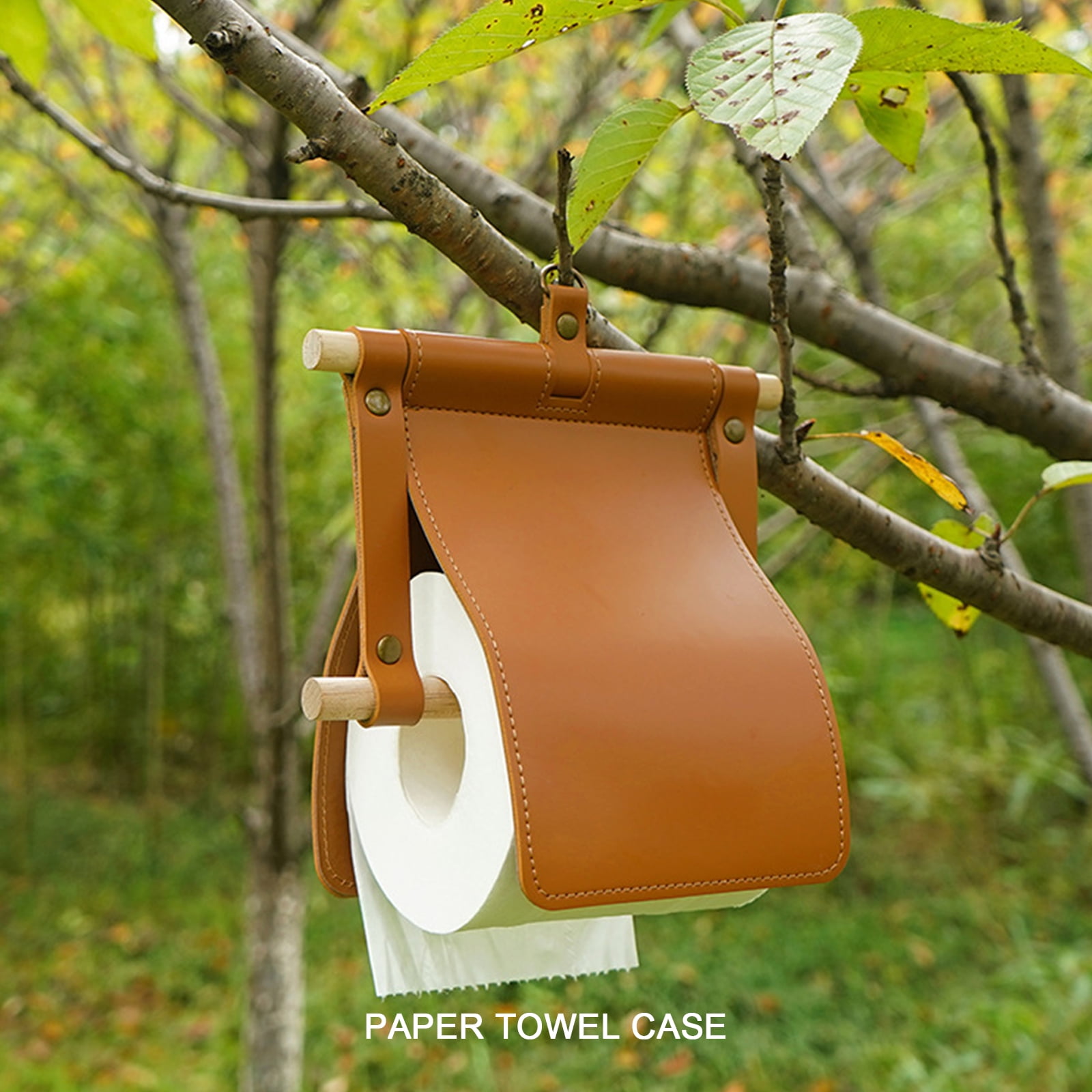 CreativeArrowy Outdoor Paper Towel Rack Organisation Waterproof Brown  Portable PU+Wood Car Tissue Holder