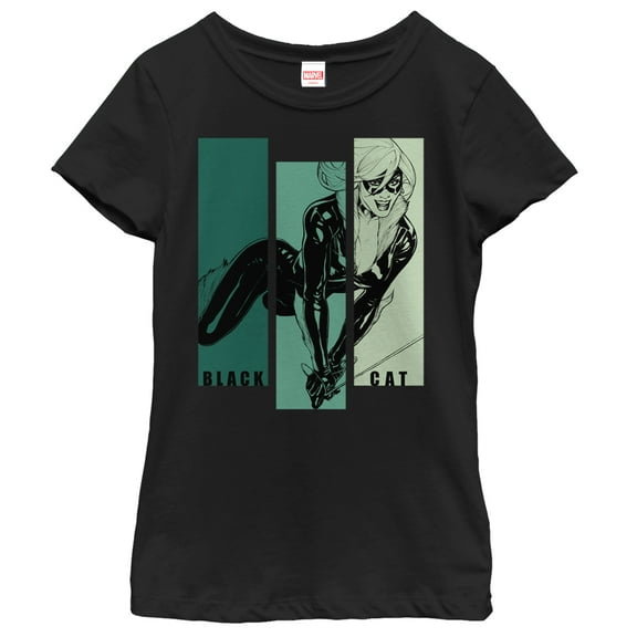 Girl's Marvel Black Cat Panels  Graphic Tee Black X Large