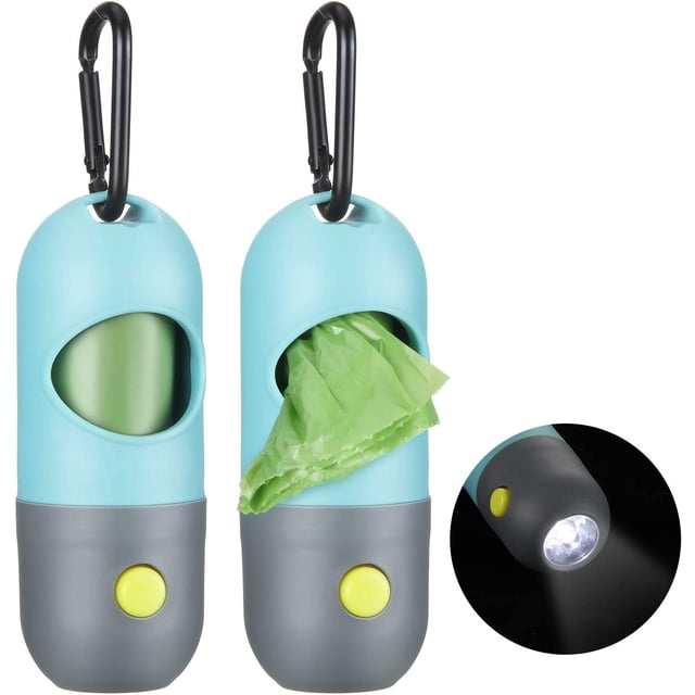 Dispensador de bolsas de basura para caca de perro de 2 piezas con linterna LED y 2 rollos de bolsas de basura para caca de perro bolsas de basura para perros a prueba de fugas Adepaton WRQX-517