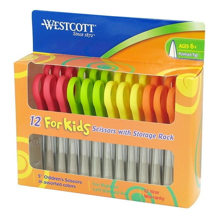 Westcott Kids Scissors, 5" Pointed, Assorted, 12/Pack