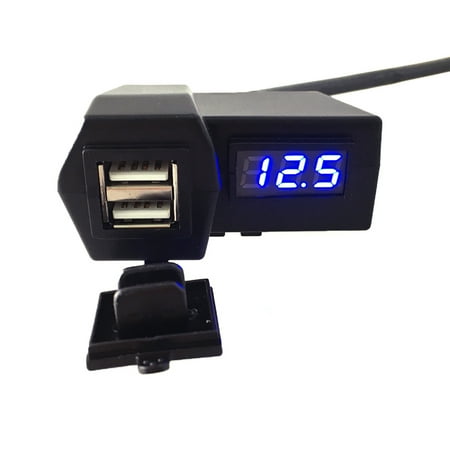 Motorcycle USB Charger with LED Digital Display Voltmeter Voltage Meter / Switch (Blue)