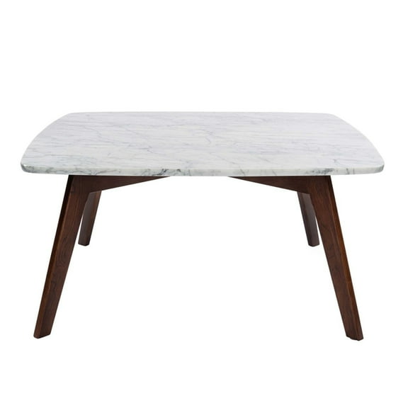 Contemporary Home Living 31.5" White and Brown Square Italian Carrara Marble Coffee Table