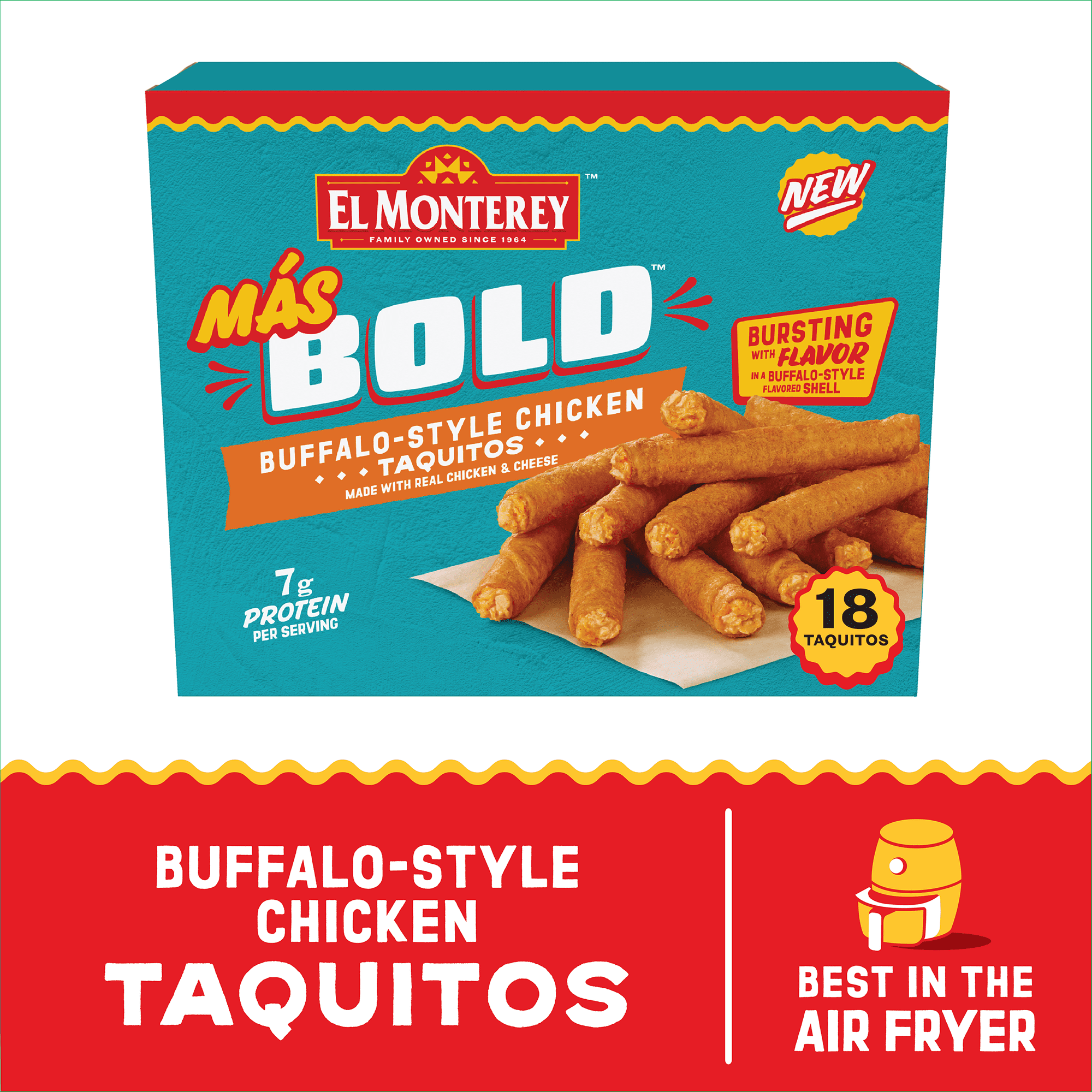 El Monterey Mas Bold Buffalo-Style Chicken Taquitos 20.7 oz, 18 Count (Frozen)