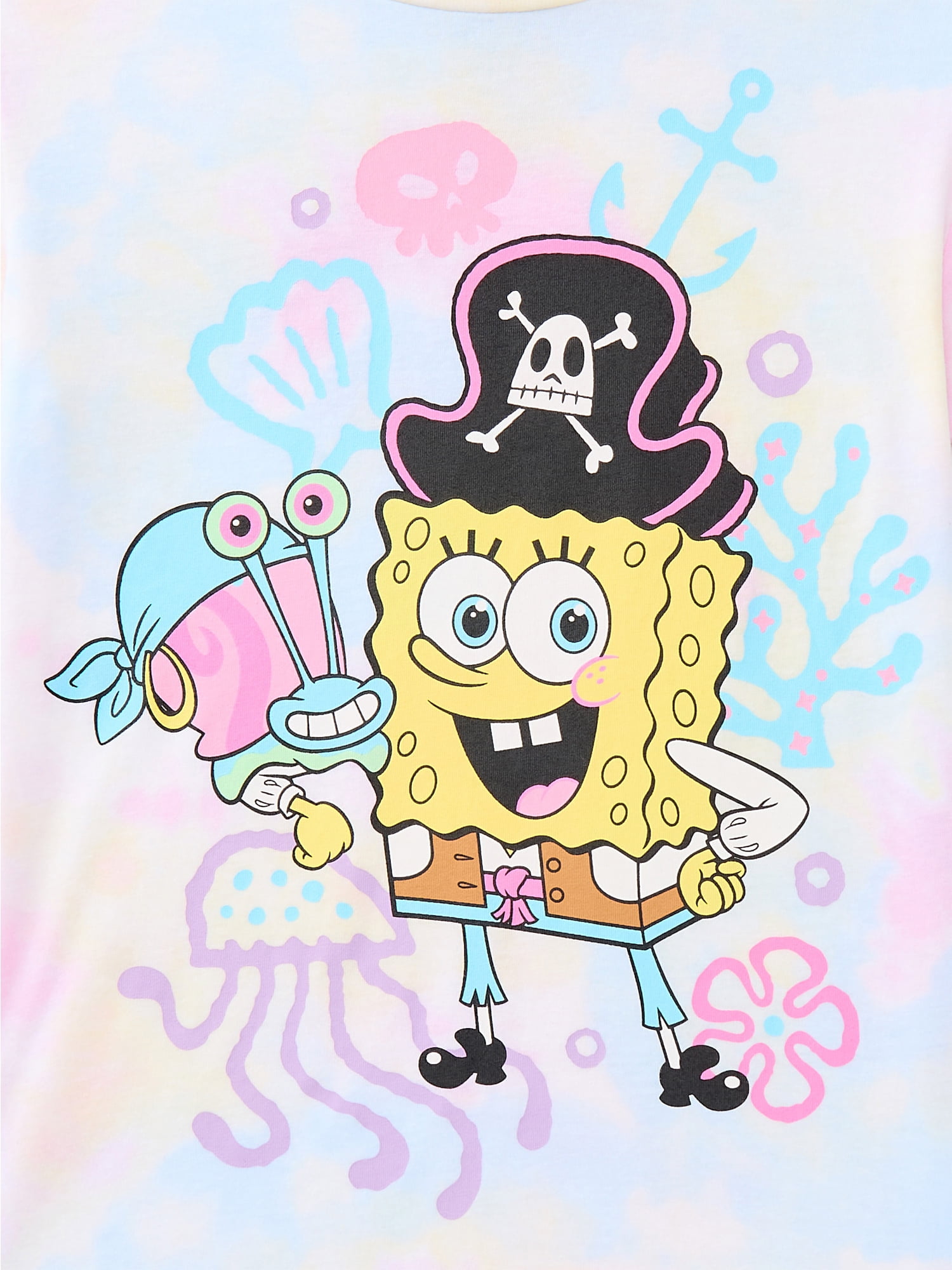 SpongeBob SquarePants Girls Pirate Sponge Graphic Tee with Short Sleeves, Sizes 4-16
