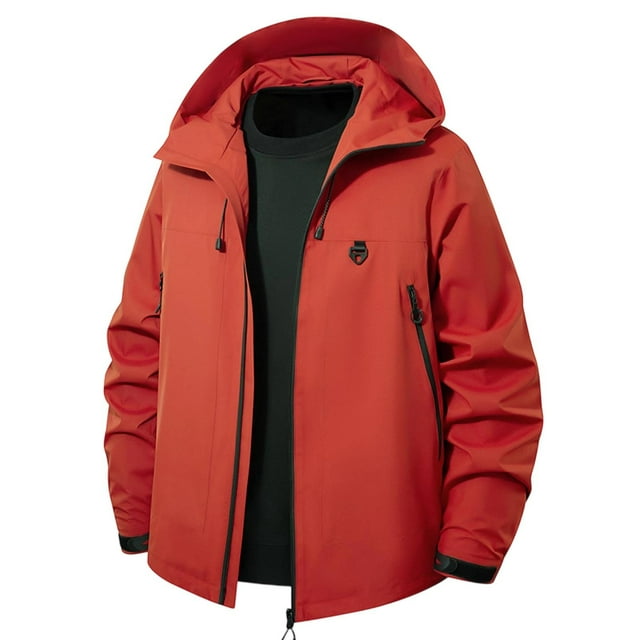 YOIAVAIOY Mens Waterproof Rain Jacket Waterproof Windproof Shell Jackets Drawstring Athletic Rain Coats with Zip Pockets Red XL