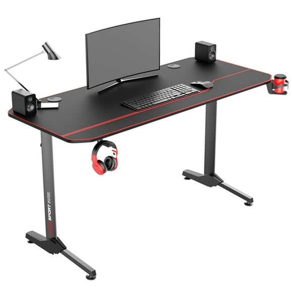T-Shape PC Gaming Desk, 55"x 23.6" Ergonomic Computer Writing Table Desk with Cup Holder Headphone Hook for Teens Adult Gaming Player