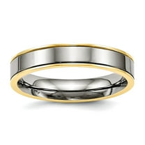 4mm Titanium Polished Yellow Ip Grooved Comfort Back Ring Size 9.5 Ring for Women