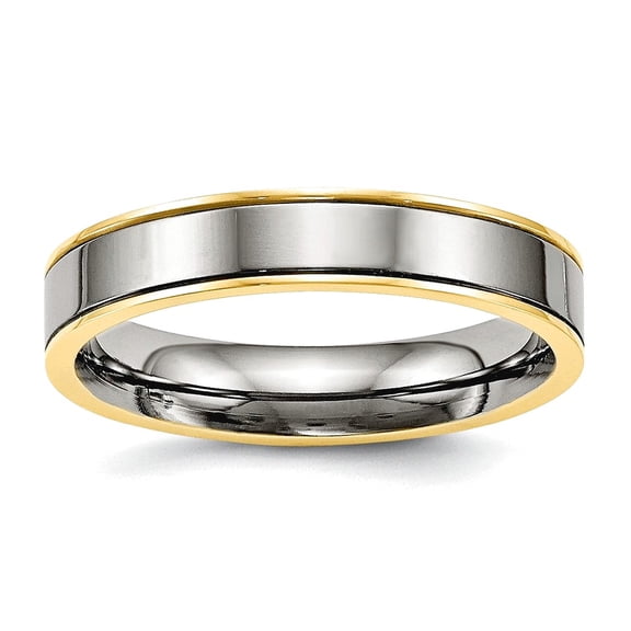 4mm Titanium Polished Yellow Ip Grooved Comfort Back Ring Size 9.5 Ring for Women