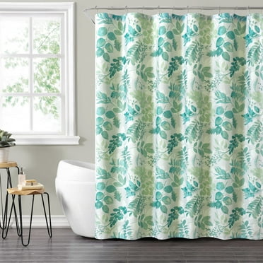Mainstays 14-Piece Green Floral Shower Curtain Set with Hooks & Liner – 72x72