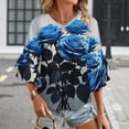 thumbnail image 3 of Romantic Blue Rose Butterfly White And Grey Women's V-Neck Blouse With 3/4 Ruffled Bell Sleeves Casual Top Ladies Blouses, 3 of 7