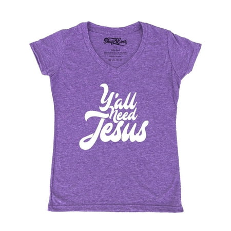Need Neck - Shop4Ever Women's Y'all Need Jesus Slim Fit V-Neck T-Shirt