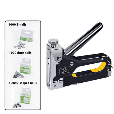 "3-in-1 Heavy Duty Nail Gun & Staple Gun Kit - for Home Renovation, Picture Frames, Door/Window Installation - Includes 3 Types of Nails (1,000 Each) - Electric Nailer for DIY & Professional Use"