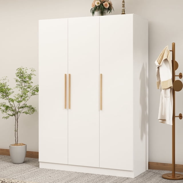 WIAWG Armoire Garde-Robe, Armoire de Rangement Moderne Grande à 3 Portes pour Chambre avec Poignée en Métal, Blanc