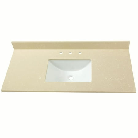 Crema Marfil Marble Molding - Cahaba 49 in. x 22 in. Crema Limestone Engineered Marble Vanity Top with trough bowl and 8 in. faucet spread