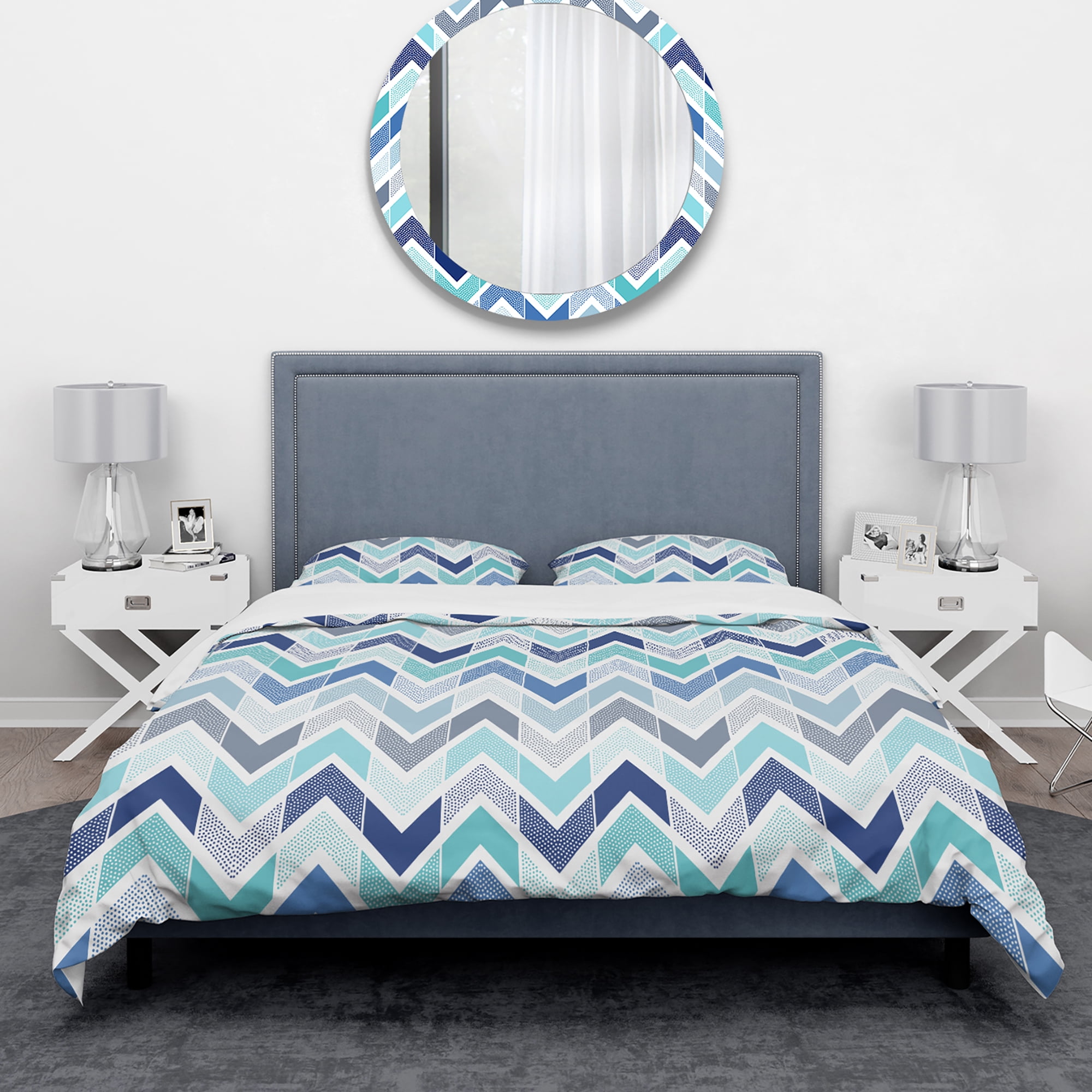 Designart 'Retro dotted blue wave pattern' Vintage Duvet Cover Set