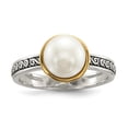 thumbnail image 3 of Auriga Fine Jewelry 925 Sterling Silver and Gold 8mm Button Pearl 3 Row Ring Size 7 for Women, 3 of 5