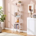 thumbnail image 4 of 5-Tier Industrial Ladder Bookshelf, Narrow Ladder Shelf, Tall Standing Bookshelf, Skinny Open Ladder Shelf, for Living Room, Home Office, Kitchen, Bedroom, Metal Frame, White, 4 of 19