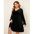 thumbnail image 3 of Kitsin Women's Plus Size Velvet Dress Wrap V Neck Swing Dress Long Sleeve Cocktail Party Dress, 3 of 7