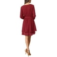 thumbnail image 3 of INSPIRE CHIC Women's Deep V Neck Wrap Long Sleeve Belted Mini Skating Flowy Dress, 3 of 5