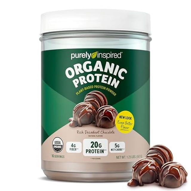 Proteína en polvo a base de plantas Purely Inspired para hombres y mujeres, rico chocolate decadente (16 porciones) - Vegano y orgánico - 20 g de proteína de guisante en polvo para batidos y batidos -