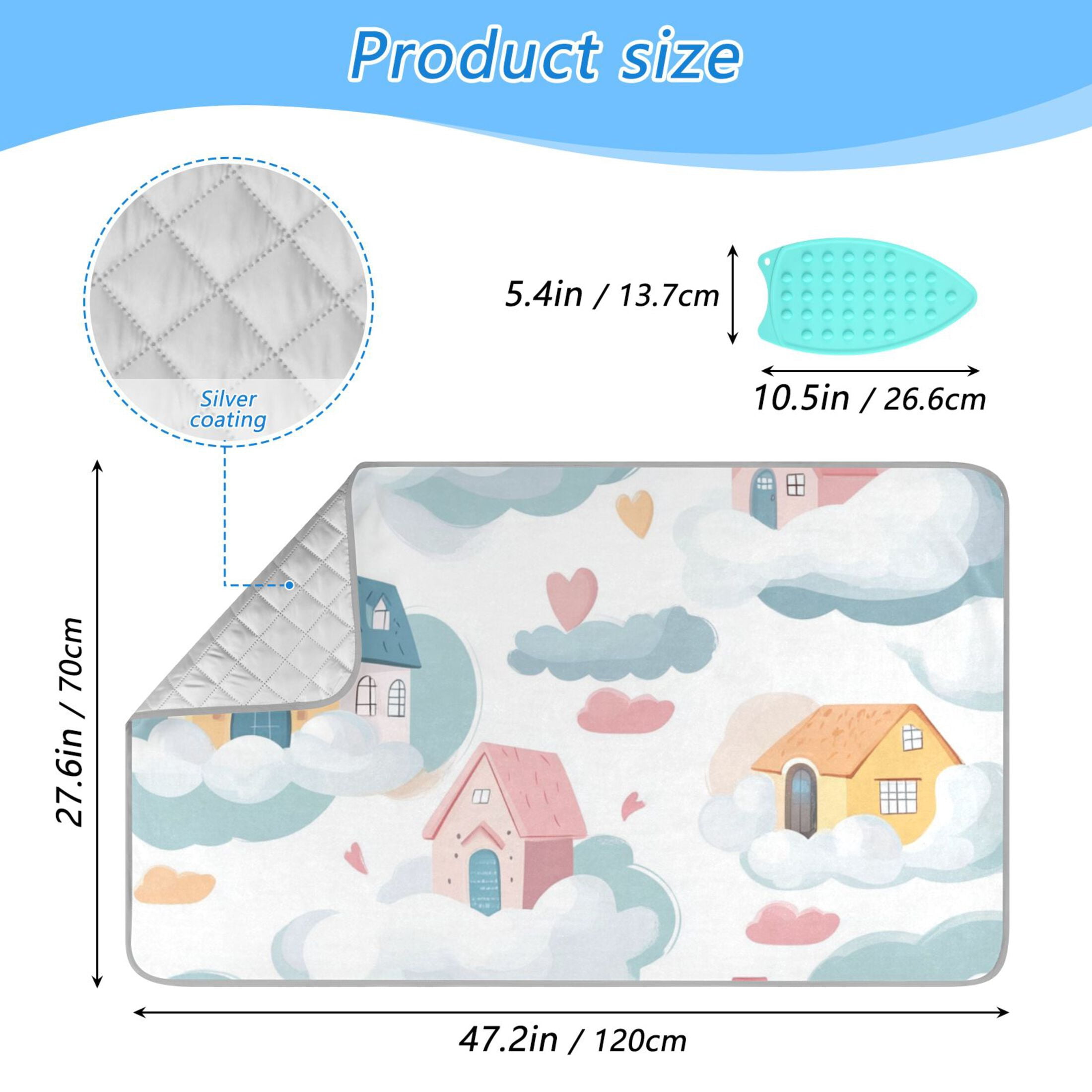 Cute Houses in The Clouds Hearts Ironing Mat Blanket Portable Travel Ironing Pad Heat Resistant Pad 47.2" x 27.6”
