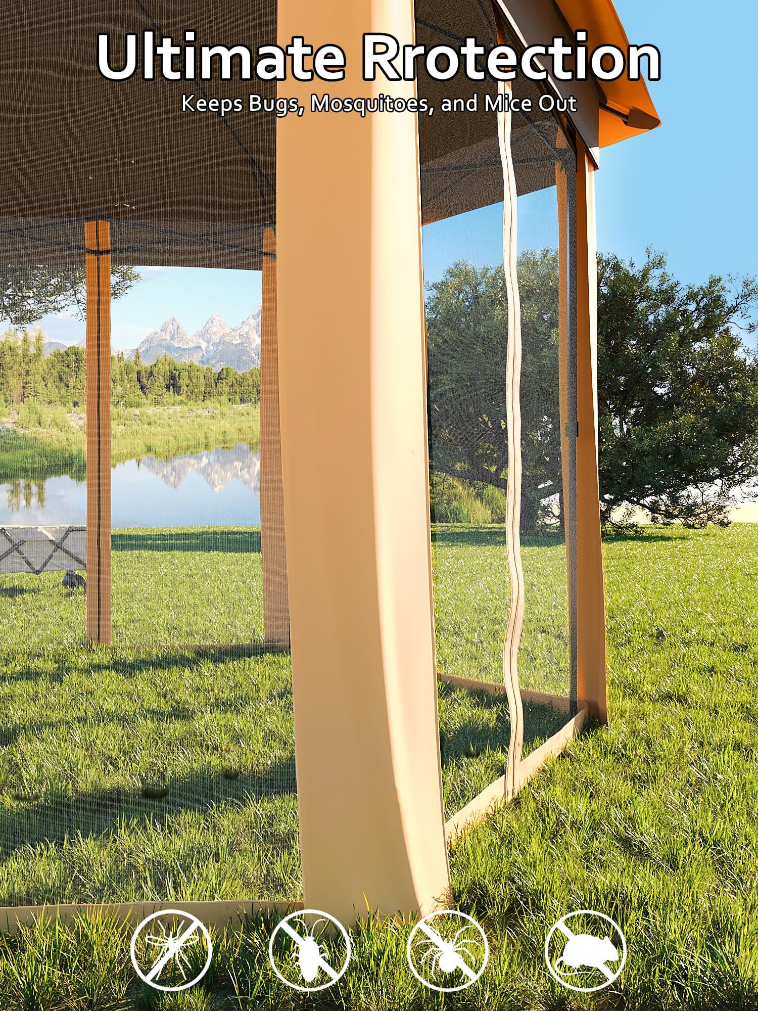 Luku 13'x13' Pop-Up Gazebo, Outdoor Hexagonal Patio Gazebo with Mosquito Netting, Instant Setup Canopy Tent with Strong Steel Frame and Sandbags, for Backyard, Gardens, Patio