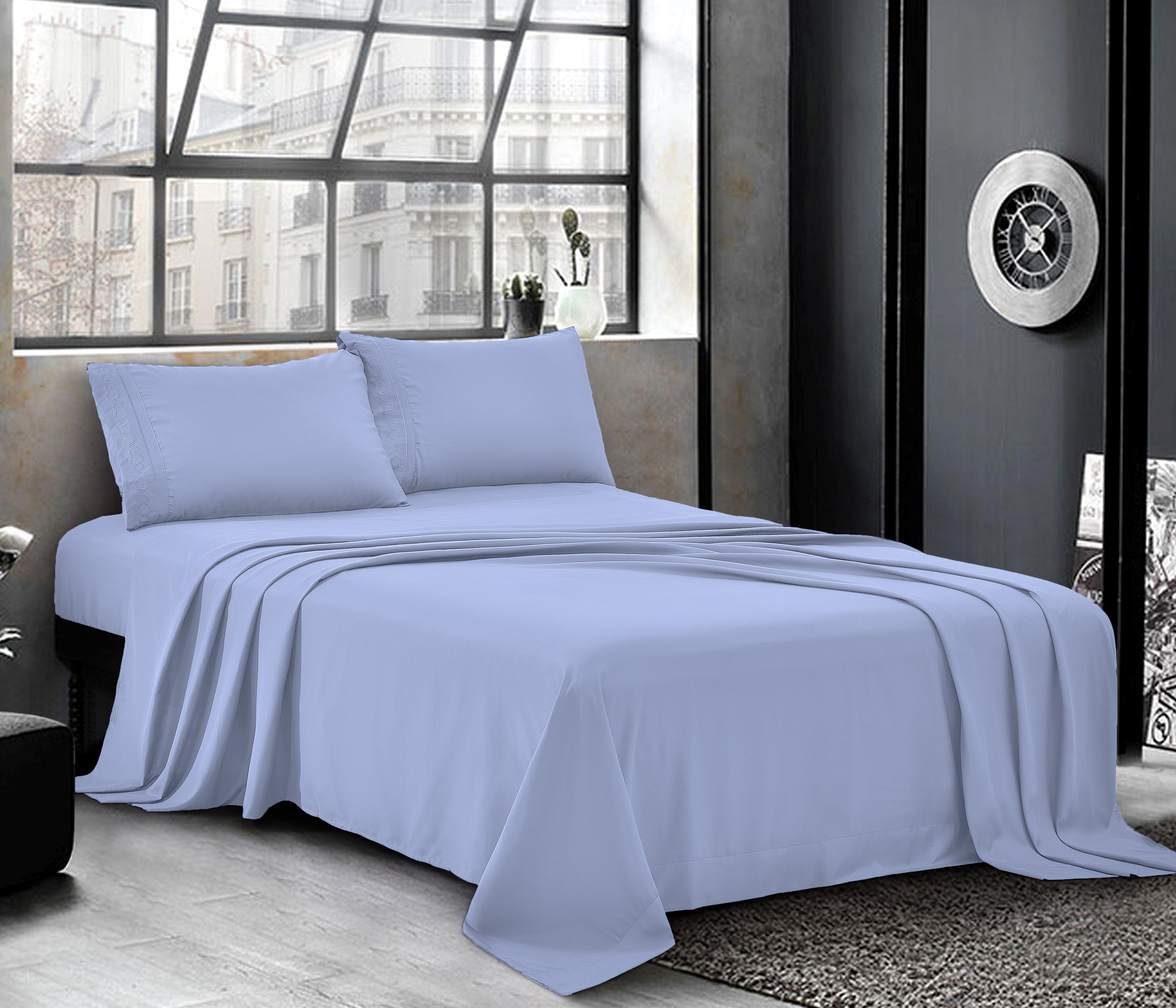 3 piece Bed Sheet Set 1 Flat Sheet,1 Fitted Sheet and 1 Pillow Cases,Brushed Microfiber Luxury Bedding with Deep Pockets Single,Blue