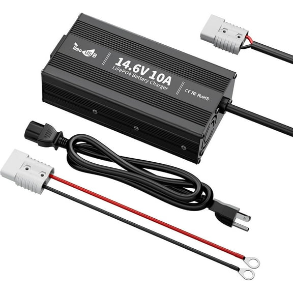 Timeusb 12V 10A LiFePO4 Battery Charger, 14.6V Smart Lithium Battery Charger with Anderson Connector Indicator Special for Lithium LiFePO4 Deep Cycle Rechargeable Batteries of Boat, RV