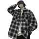 thumbnail image 2 of Abrigo A Cuadros Casual Suelto Estilo Harajuku Manga Larga Fibra De Poliéster Chaqueta De Hombre Para Compras Diarias Negro XL, 2 of 8