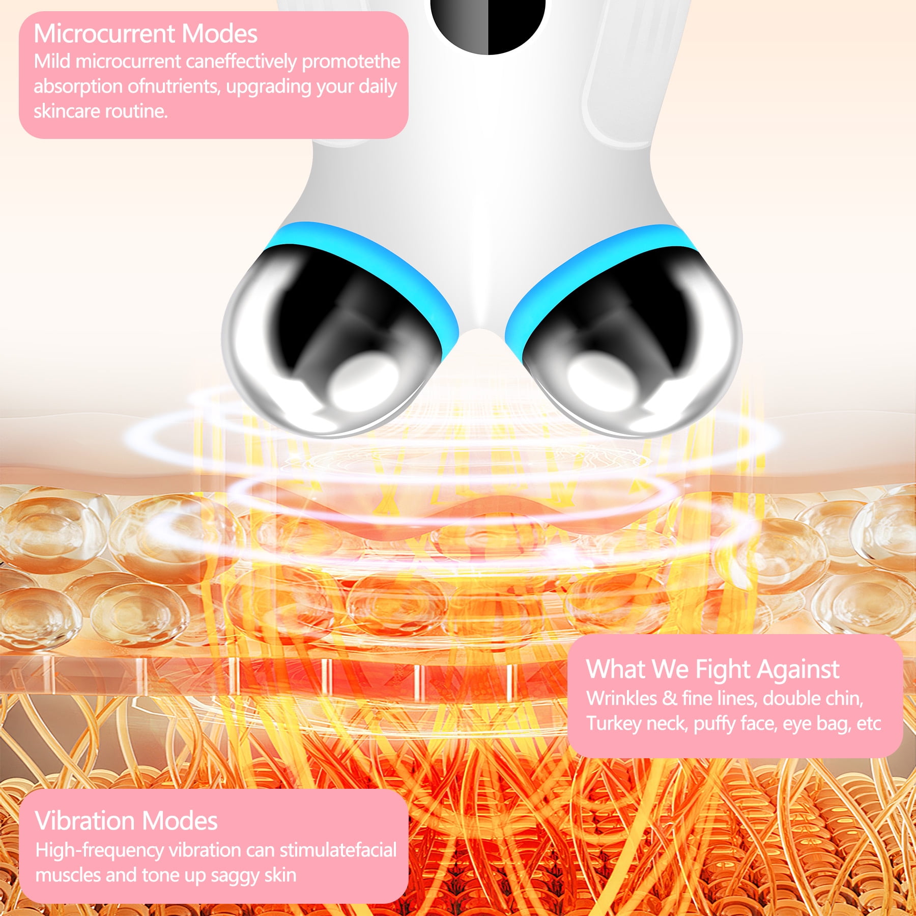 Anti Aging and Wrinkles Microcurrent Facial Device, Boost Skin Care Products Absorption, White