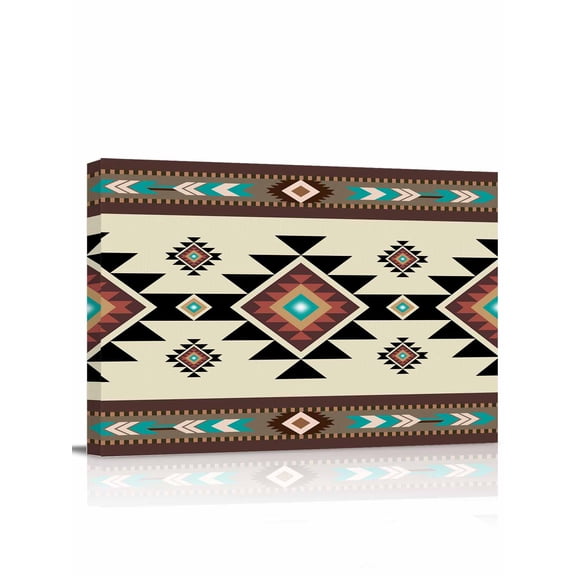 Southwest Geometric Wall Art for Living Room,Canvas Picture Wall Decor for Bathroom Bedroom,Brown Mexican Aztec Boho Tribal Painting Artwork for Office Kitchen Hallway Dining Room Home Decor 12"x16"