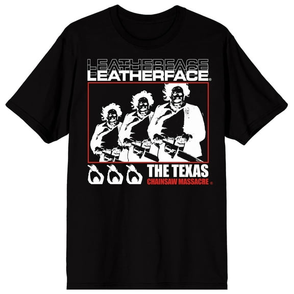 Texas Chainsaw Massacre Repeat Leatherface Adult Black Crew Neck Short Sleeve T-shirt-XL