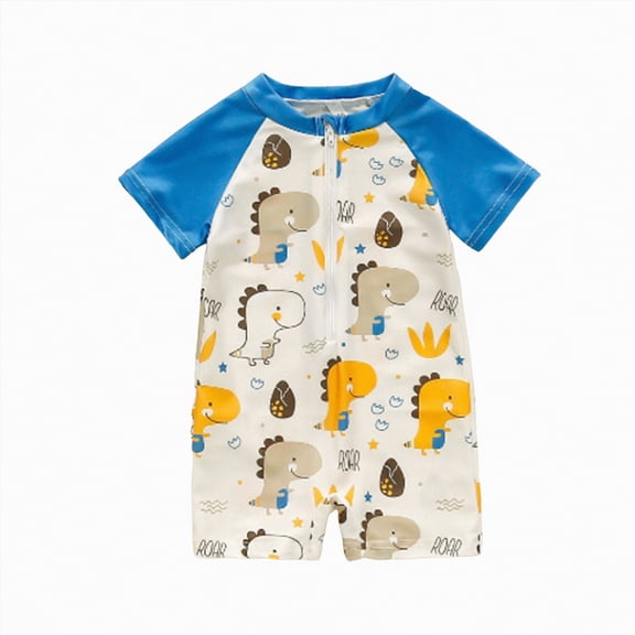UAYOTSE Toddler Boy Sun Swimsuit Ocean World Animal Print Zipper Short Sleeve Childrens Swimsuit,Sizes 2-3 Years