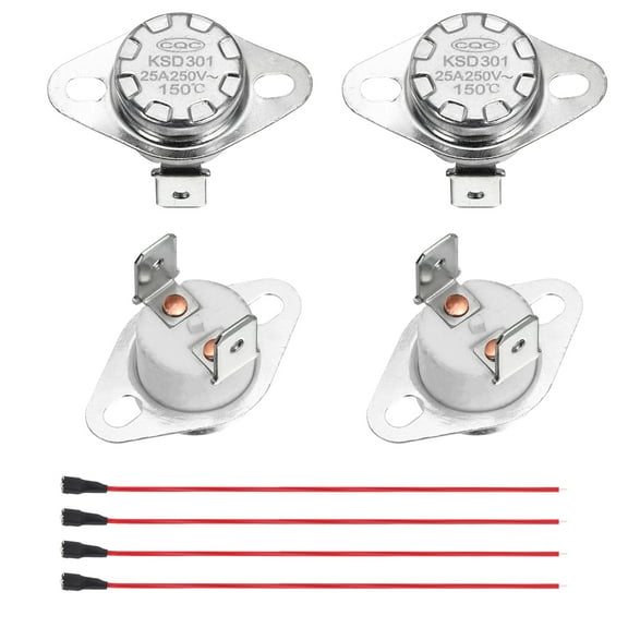 2 Pcs KSD301 Thermostat 150°C/302°F 25A Normally Closed N.C Adjust Snap Disc Temperature Switch with Terminal Wire for Microwaves,Oven,Coffee Maker