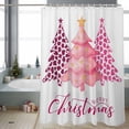 thumbnail image 2 of Christmas Tree Bathroom Shower Curtain Winter Pink Leopard Pine Trees Stars Xmas Waterproof Washable Shower Curtains for Bathtub Bath Decor with Grommets and Hook 72 X 84 Inch, 2 of 8