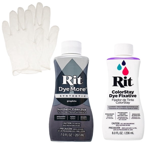Rit Synthetic Liquid Dye with ColorStay Fixative Bundle – All in One Kit with Gloves to Reduce Color Bleed