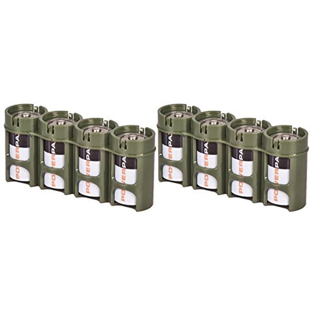 Powerpax Slim Line "C" Battery Caddy, Military Green x 2 Pack Each
