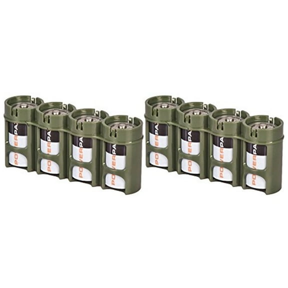 Powerpax Slim Line "C" Battery Caddy, Military Green x 2 Pack - Each Holds 4 "C" Batteries