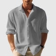 thumbnail image 1 of Blusa y camisa de manga larga con cuello vuelto para hombre, blusa holgada con botones y botones, color liso, tipo cárdigan, blusa de manga larga con cuello vuelto, blusa de poliéster para hombre, 1 of 6