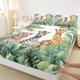 thumbnail image 4 of Castle Fairy Watercolor Jungle Animal Zebra Giraffe Monkey King Sheets 4pcs,Tropical Palm Leaves Bedding,Green Pink,1 Fitted Sheet, 1 Flat Sheet and 2 Pillowcases, 4 of 6